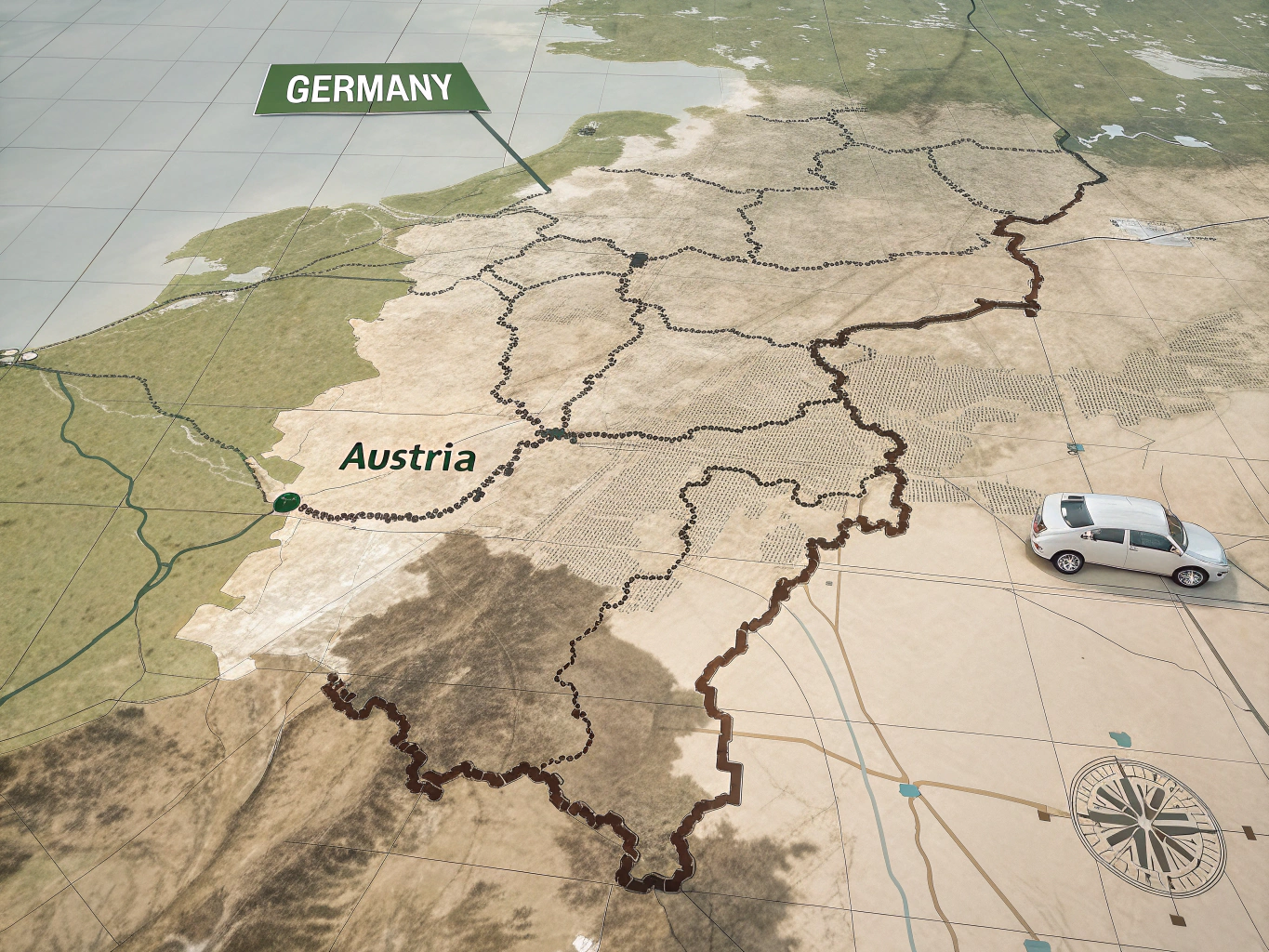 Karte mit Mautstraßen in Deutschland und Österreich